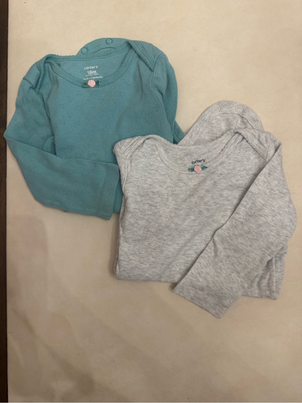 Carter's Long-Sleeve Tees in Teal & Light Gray